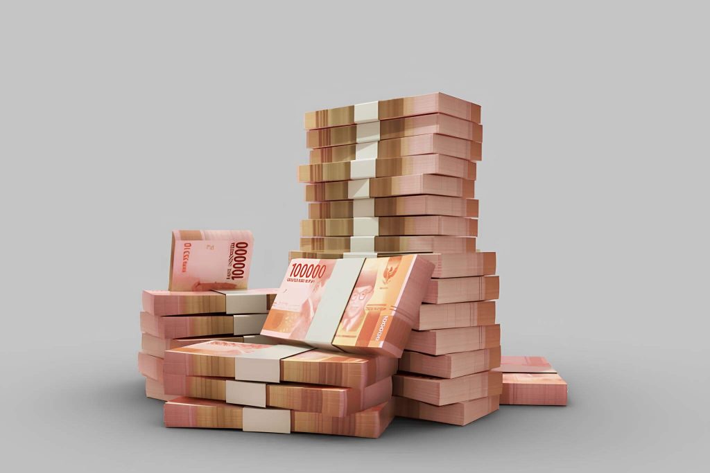 Pohon Uang Indonesia - Tumpukan Bundel Uang Rupiah Pecahan Rp100 Ribu